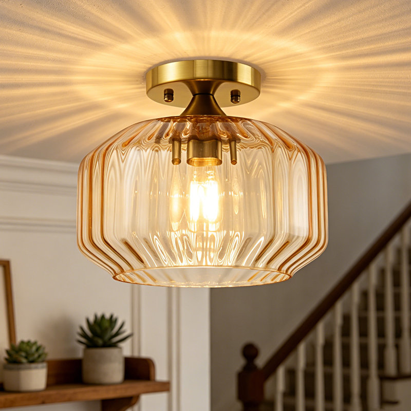 Plafonnier semi-encastré 9,84 po or brossé, H 7,87 po x l 6 po x P 4,72 po, Ambre