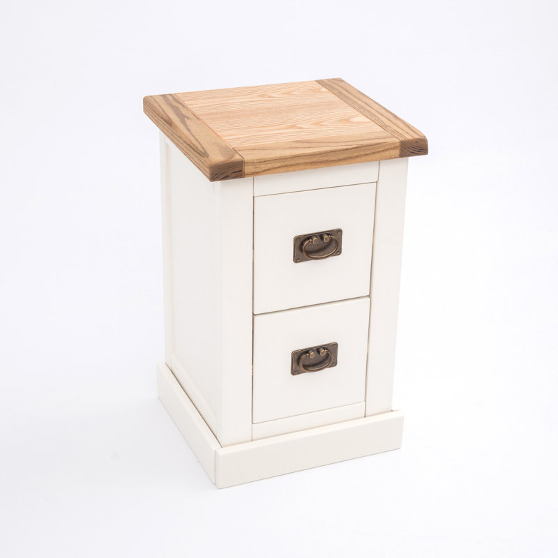 35cm W Solid + Manufactured Wood Bedside Table, Brass Handle, White