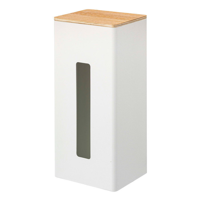 White Steel and Wood Double-Sided Tissue Box Cover