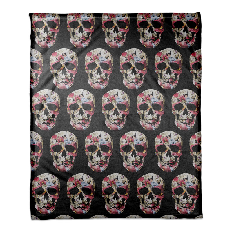 Floral Skull Pattern Hand Woven Throw Blanket, 30" W x 40" L