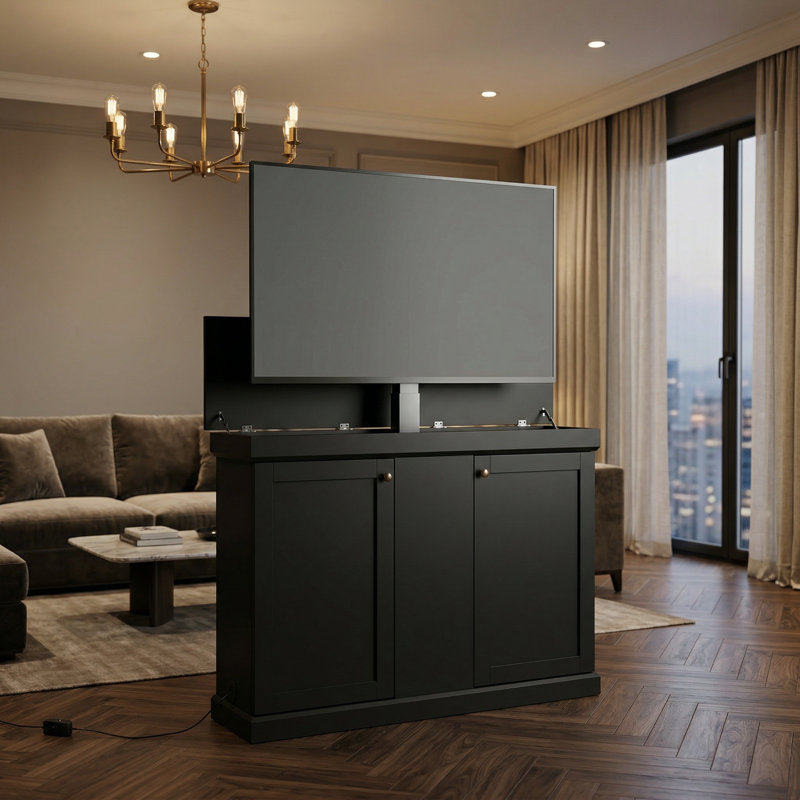 50" Painted Automatic TV Lift Cabinet，TV Stand With Remote Control And Safety Stopper, Black