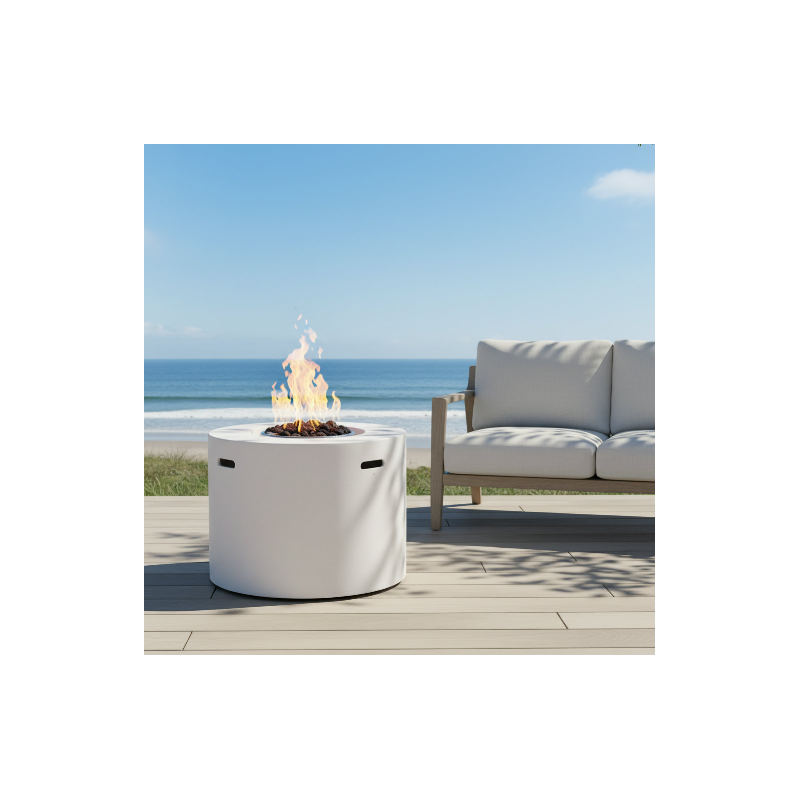 Caelan Round Fire Pit Table, White