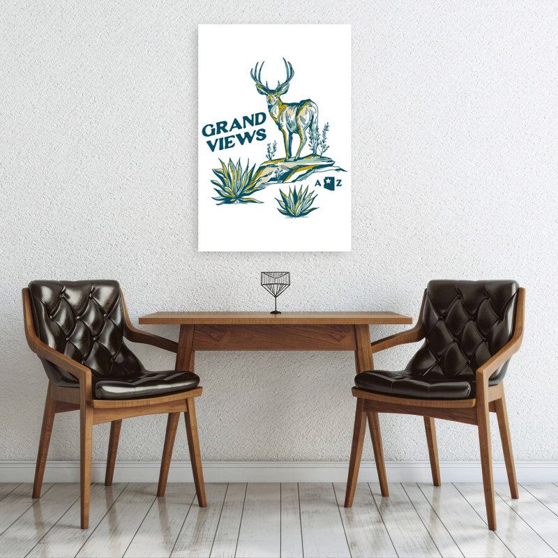 Grand Canyon National Park Arizona Travel Art Retro Vintage Abstract Deer Landscape Nature Wall Art Print 1 Piece Wrapped Canvas Wall Art