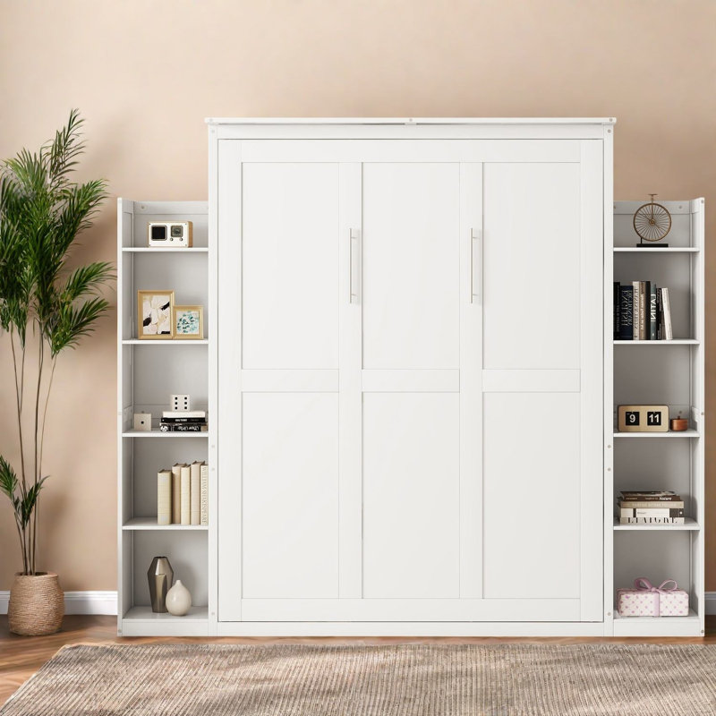 Grands lits escamotables grand format, lit mural moderne en bois et panneau de fibres à densité moyenne pour la maison