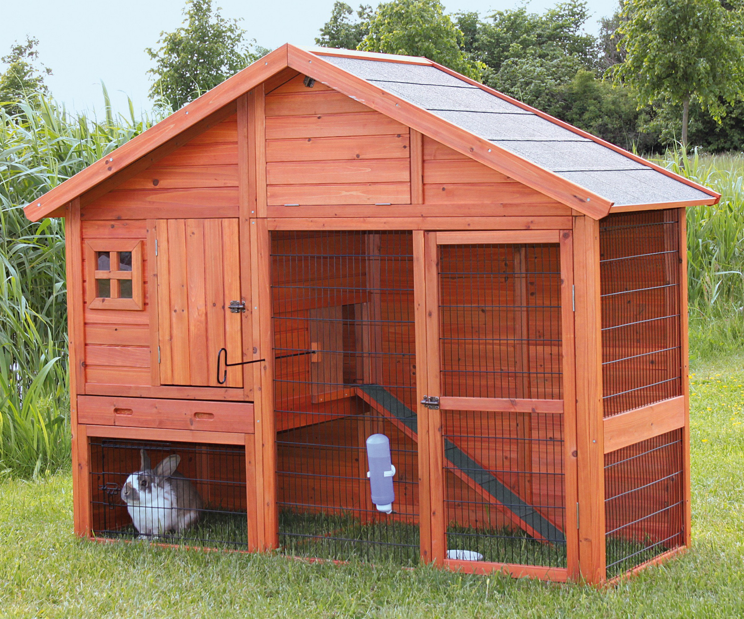TRIXIE 2Story Cabin Rabbit Hutch with Run, Ramp, Attic Storage, for