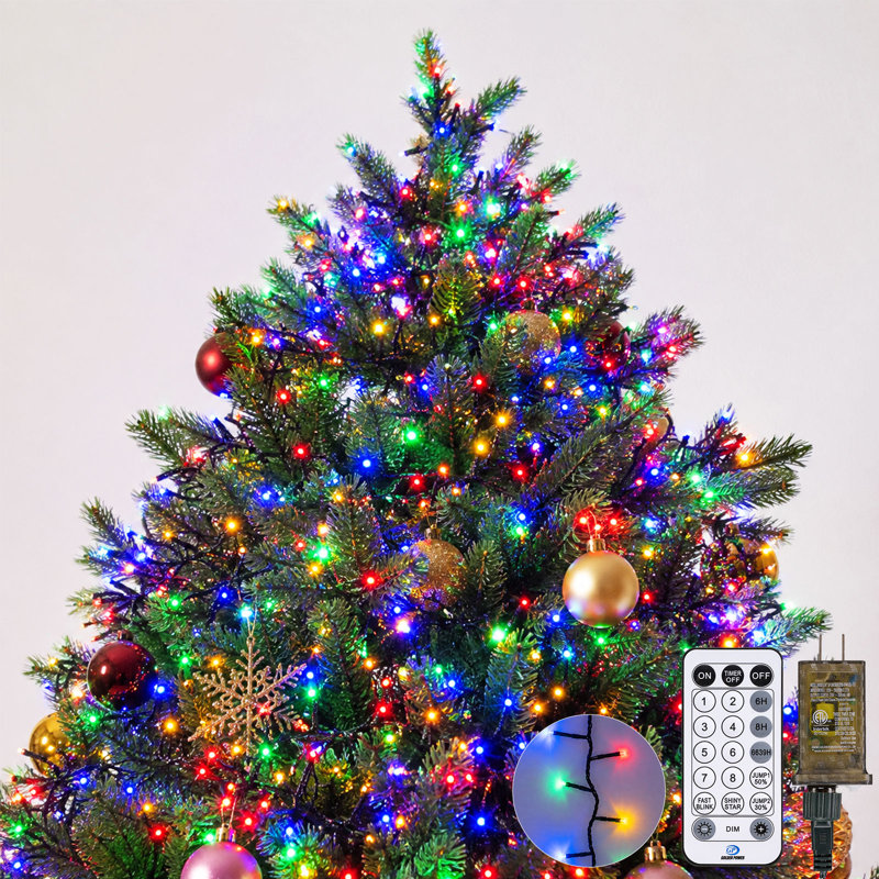 Guirlande lumineuse de Noël de 15 m (50 pi) avec 1000 DEL, télécommande et minuterie, effet pétard multicolore, à brancher, fonction mémoire et 12 modes d'éclairage, étanche, pour fenêtre, porche ou extérieur.