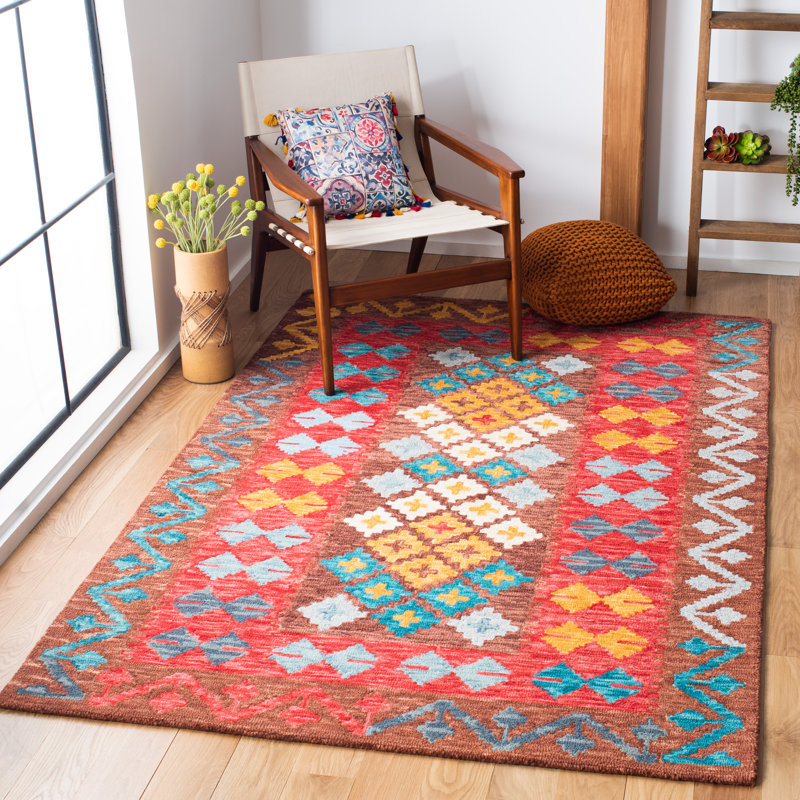 Tapis oriental en laine / coton / latex touffeté à la main en rouge / brun, Rectangle 8 pi x 10 pi