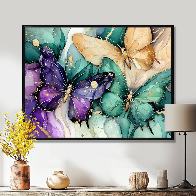 Émeraude et mauve, composition de papillons II - impression murale papillon, H 12 po x l 20 po, Noir