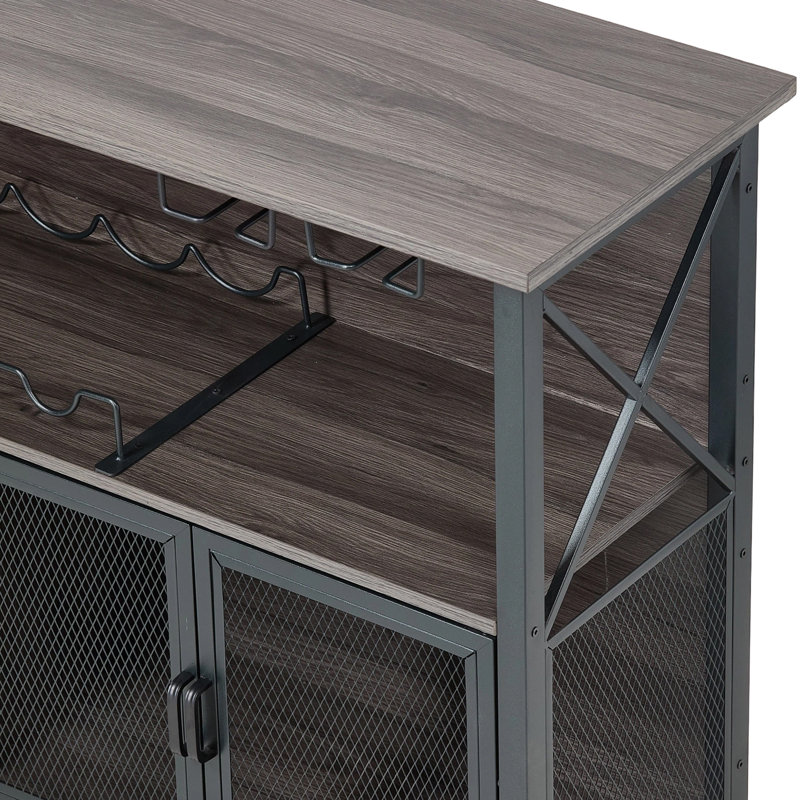Industrial Wine Bar Cabinet with Metal Frame
