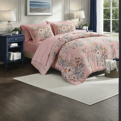 Ensemble de literie pour grand lit élégant en polyester doux à motif floral rétro 7 pièces, parfait pour toutes les saisons