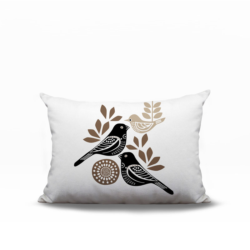 Oreiller rectangulaire réversible intérieur / extérieur Della Bird, Beige, Rectangle H 14 po x l 20 po