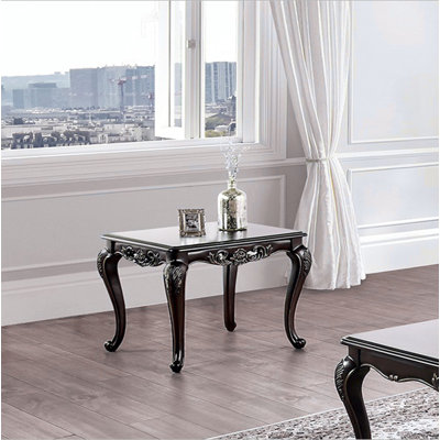 Table de bout de style traditionnel avec pieds courbés et structure en bois massif avec finition sculptée Java