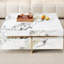 Table basse moderne carrée texturée en marbre avec 4 tiroirs et base suspendue, blanc, 43,3 po