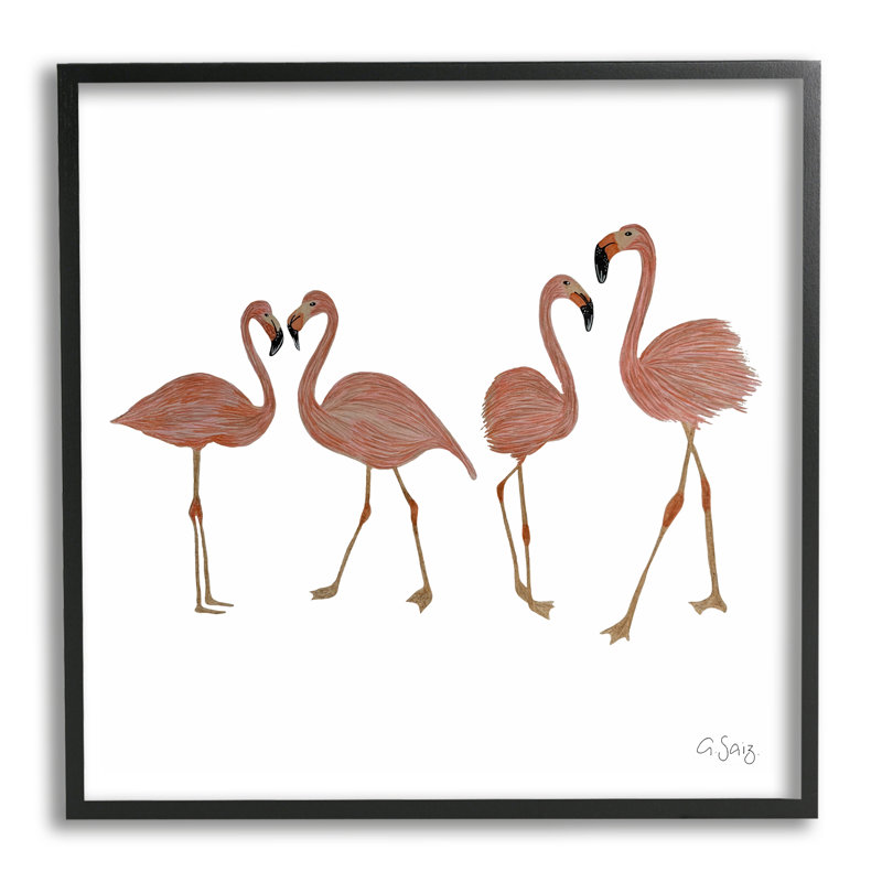 Mur d'illustrations d'oiseaux flamants roses se mélangeant à Ale Saiz Studio, L 24 po x H 24 po, Giclée encadrée noir minuit