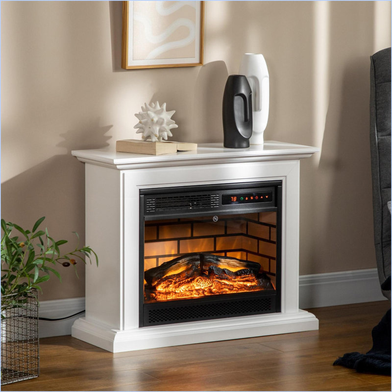 Foyer intérieur autoportant de 31 po avec flamme réglable, télécommande | Blanc | Panneau de particules