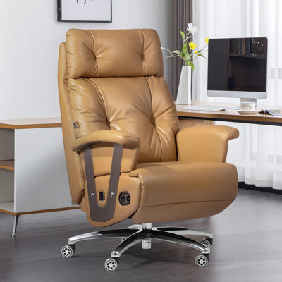Fauteuil inclinable électrique Kinnls Freya avec repose-pieds, fauteuil de bureau moderne entièrement inclinable, fauteuil de bureau ergonomique en cuir véritable pour bureau à domicile (moteur kaki double)