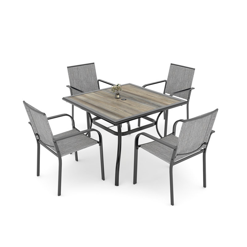 4 - Person Patio Dining Set With Square Table, Gray