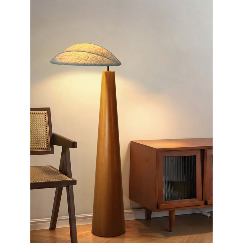 Lampe sur pied légère en fer, tissu et bois