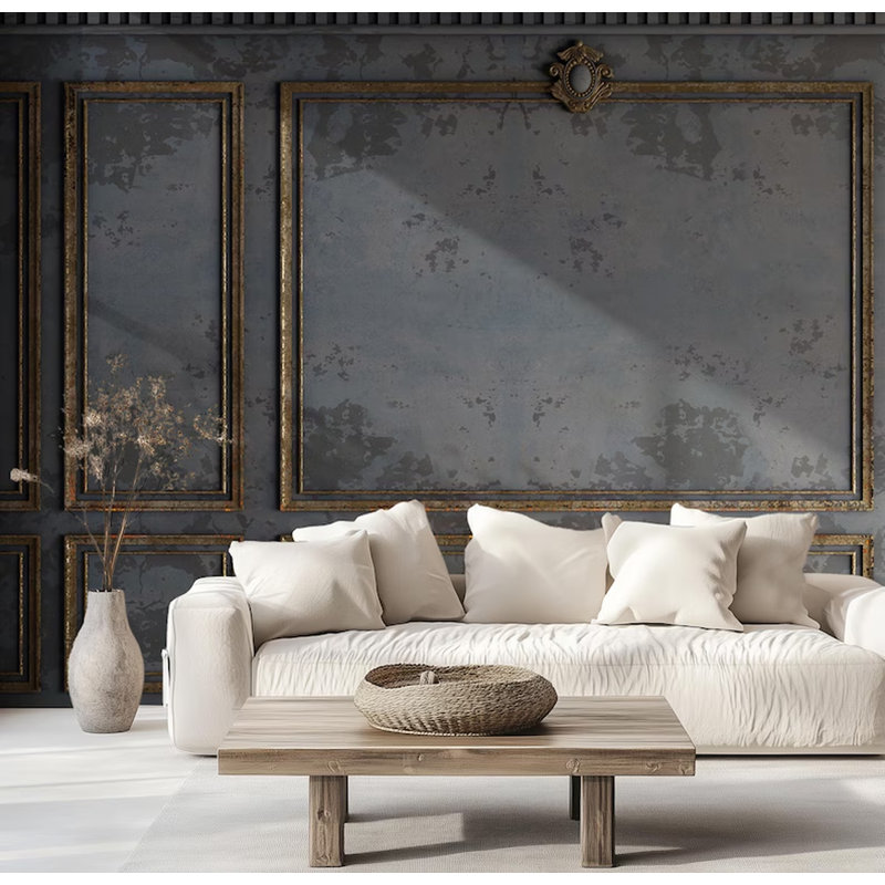 Antique Gold Framed Gray Panel Wall Mural, 138" L x 105.96" W