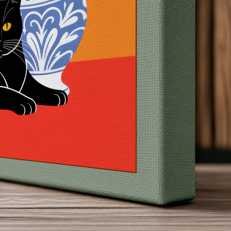 Cat Among Colours Mid-Century 1 Piece Wrapped Canvas Wall Art, 24x16 - 61.0 x 40.6 cm, Sage Border