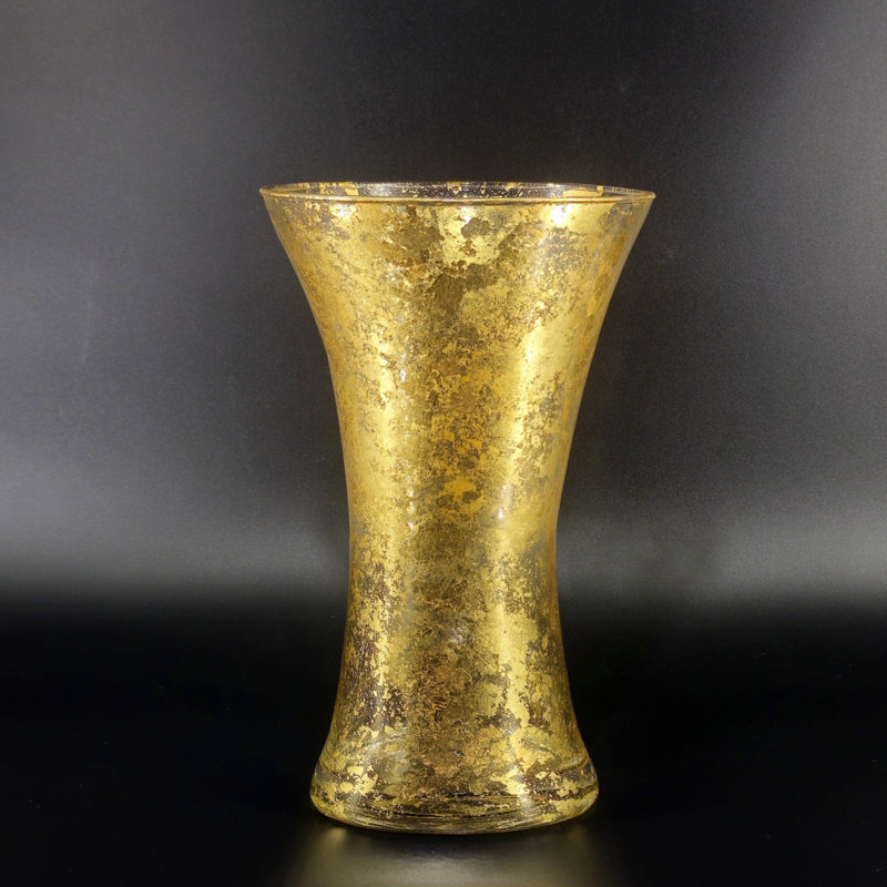 Vase Thassos, Doré, H 15 po x l 7 po x P 7 po