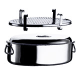 Oval Roasting Pan with Lid and Grill 17.72" - 1 Piece - Stainless Steel