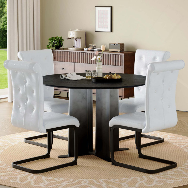 Ensemble de salle à manger 5PCS, Black, 5 Pieces: Table, 4 Chairs, Blanc