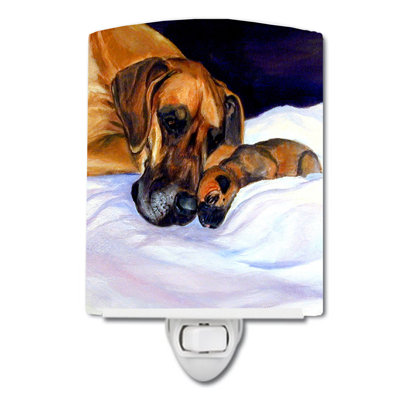 Natural Ea Fawn Great Dane Momma and Puppy Ceramic Night Light