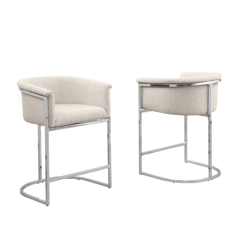 Tabouret de bar et chaises à hauteur comptoir avec revêtement en tissu Boucle et base chromée, Argent, Gris riche
