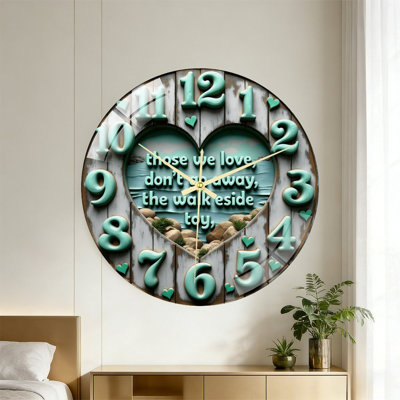 Heart Shape Clock With Love Quote Art - 16'' Modern Glass Wall Clock
