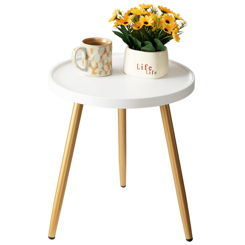 Table d'appoint ronde, table d'appoint à pieds en métal avec plateau en bois, petite table de bout ronde