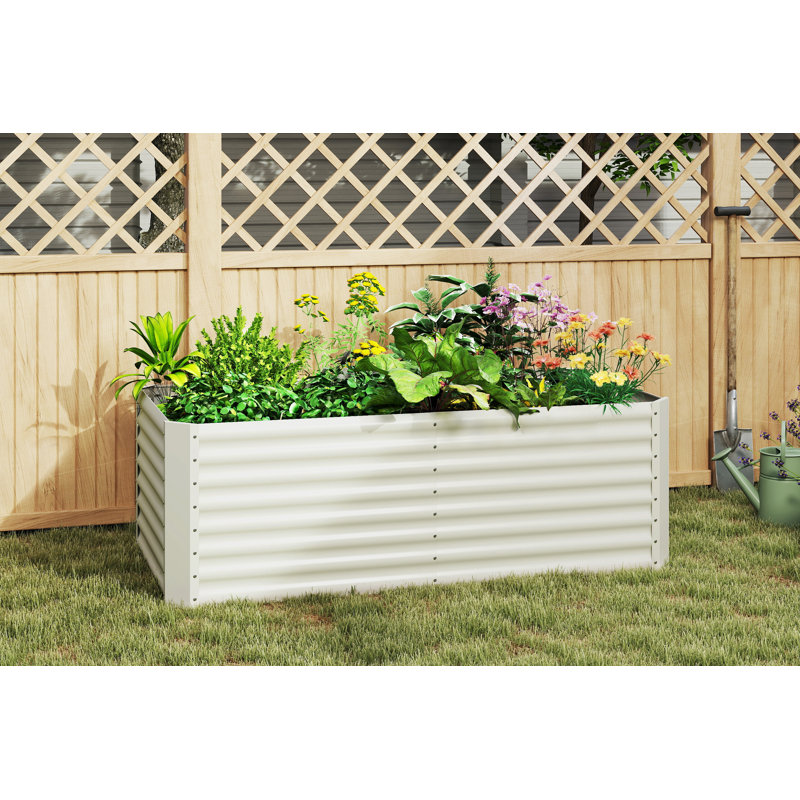 Galvanized Raised Garden Bed, Outdoor Planter Box for Vegetables, Flowers, Herbs, Cream