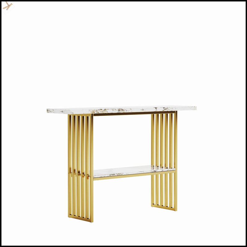 Modern Luxury Gold Metal Frame Console Table, Chic Entryway Table With Storage Shelf For Living Room Decor
