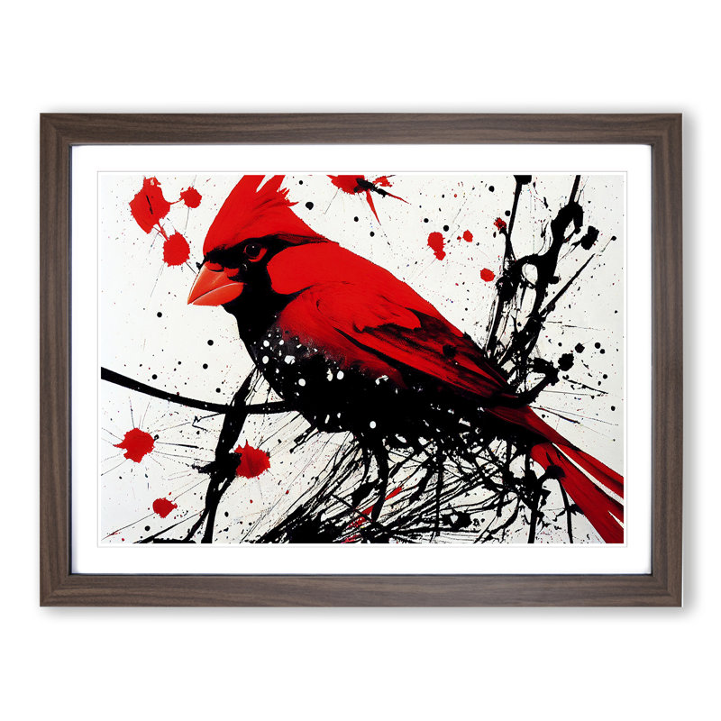 Cardinal Bird Splash Vol.1 - Single Picture Frame Painting, 34cm H x 46cm W x 2cm D, Walnut Framed