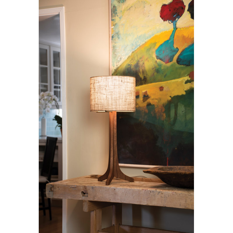 Lampe de table 28 po Nauta, Noyer teint foncé, Toile de jute, Aluminium brossé