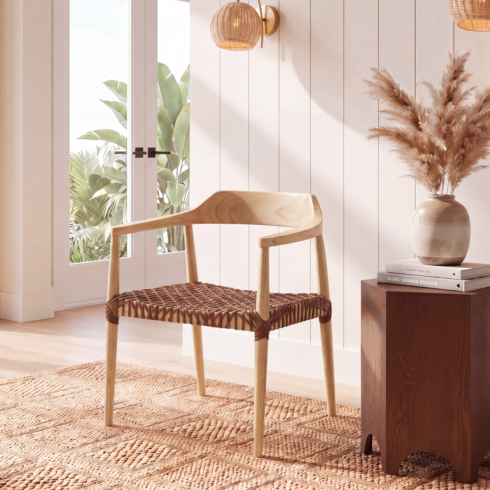 Bruna 22'' Wide Dining Chair, Light Honey, Brown Genuine Leather