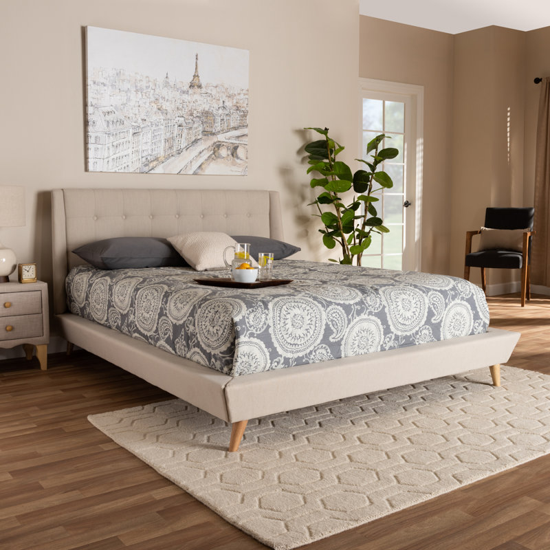 Lit plateforme tapissier à oreilles Milazzo, Grand, Beige