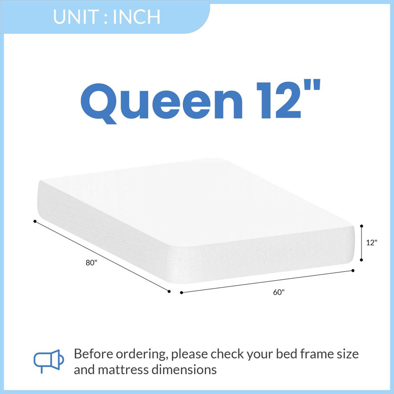 Matelas en mousse viscoélastique gélifiée 12 po, 12", Grand lit