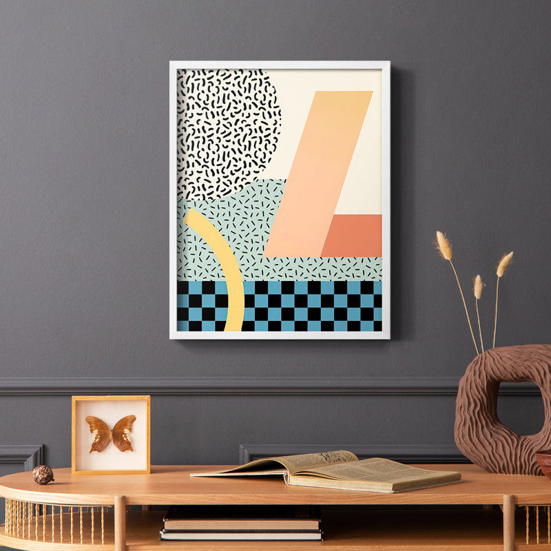 «Modern Memphis IV», reproduction encadrée - bois massif, H 28 po x l 22 po, Cadre simple blanc