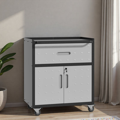 Armoire à outils en métal robuste et durable pour le garage avec roues - Armoire de rangement mobile robuste avec 1 tiroir et 2 portes verrouillables