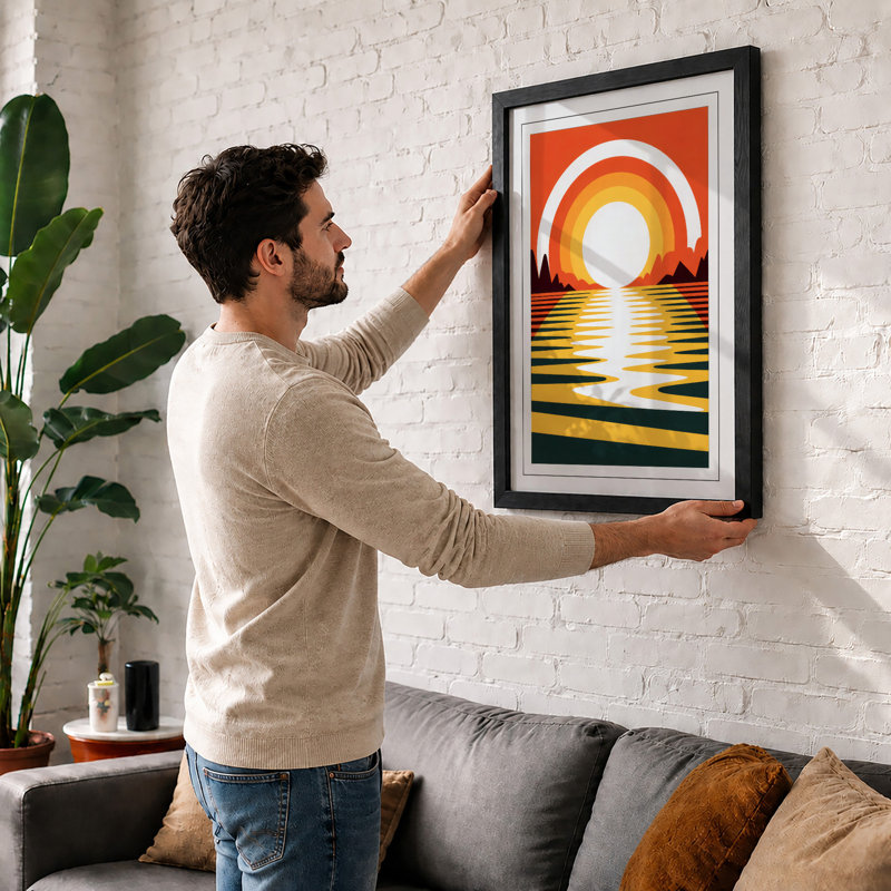 Sunset Over Water Art Deco - Print, A1 - 84.1 x 59.4 cm, Oak