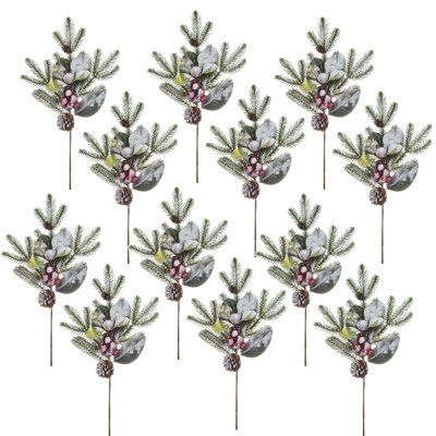 Artificial Pine Needle Leaves Sprays - Set of 12 - Green