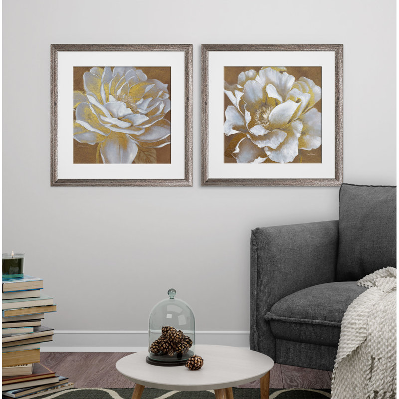 « golden fleuri », ensemble de 2 reproductions encadrées, Cadre brun