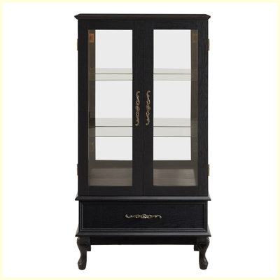 Modern Lighted Curio Cabinet with Glass Doors and Adjustable Shelves