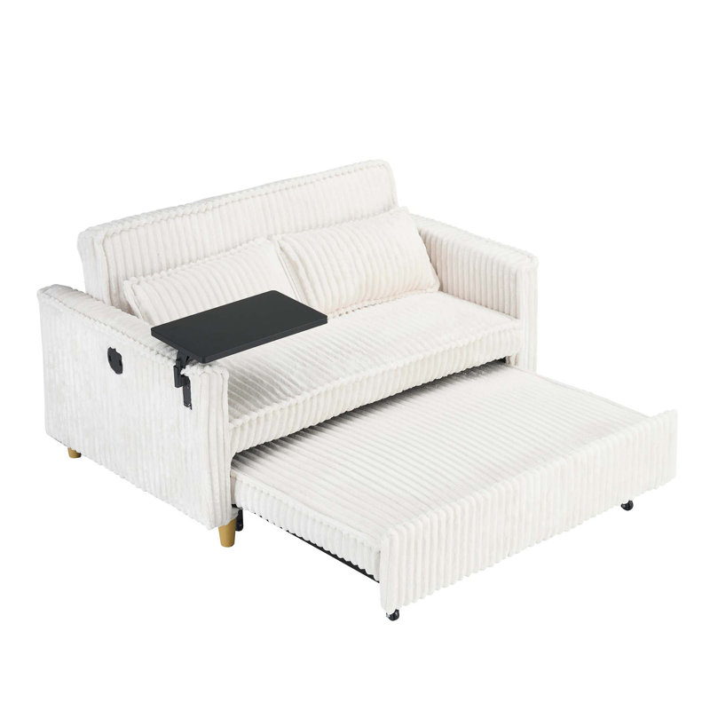 Versatile Transformable Sofa with Movable Tabletop and USB Ports for Relaxation, Beige