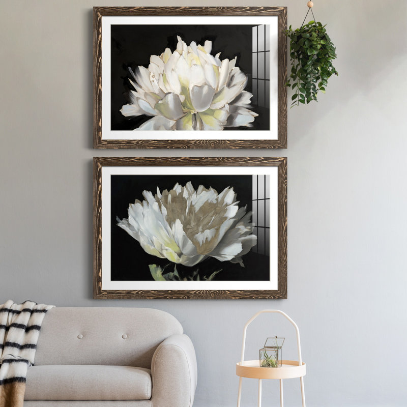 " All Aflutter " 2 - Pieces, 62" H x 44" W x 1" D, Walnut Framed Paper, White