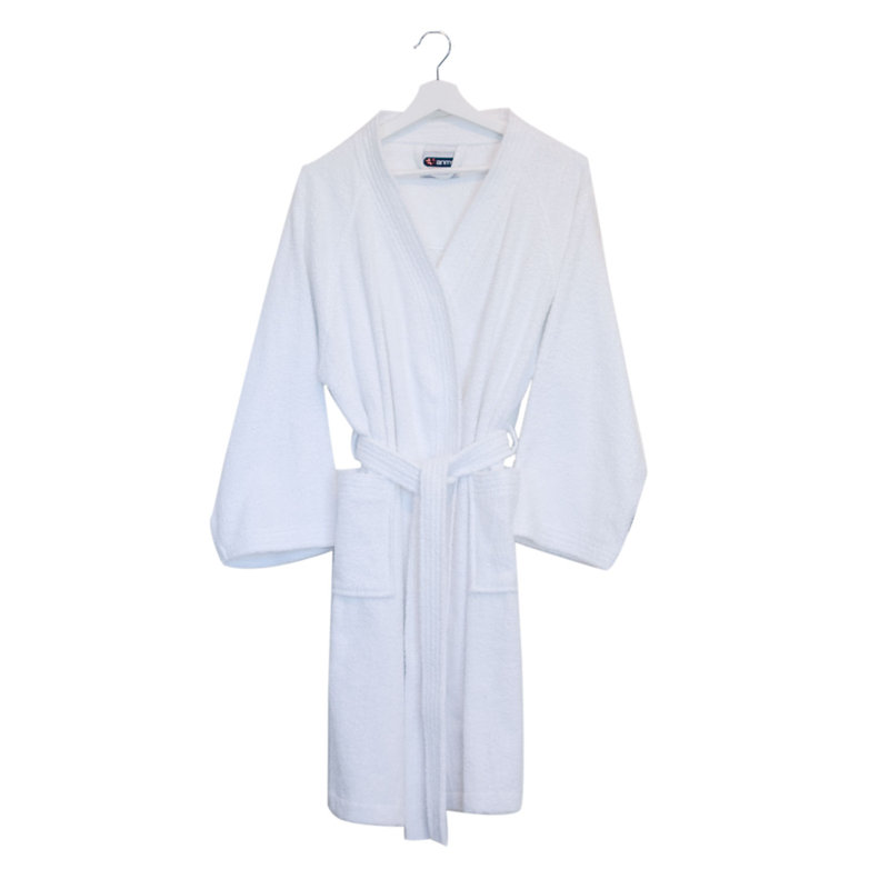 Peignoir de bain en Ratine de coton unisexe 100% en Ratine avec poches, G / TG, Blanc brillant
