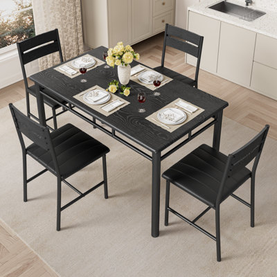 Ensemble de table de salle à manger 5 pièces pour 4 personnes, table de cuisine avec 4 chaises rembourrées en polyuréthane