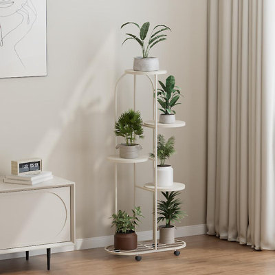 5 Layer Metal Plant Stand with Bottom Pulley for Home Office Patio