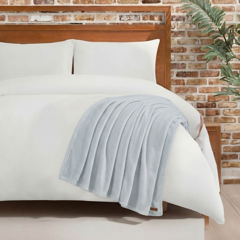 Lucky Brand Solid Plush Throw Blankets, Light Blue